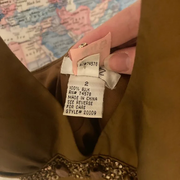 Y2K Brown Silk Halter Tank Top- Beaded, Vintage - Picture 5 of 8